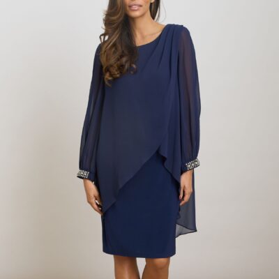 Gina Bacconi Blue Lexie Embellished Sleeves Dress
