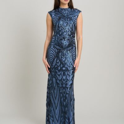Gina Bacconi Blue Felice Sequin Embellished Maxi Dress