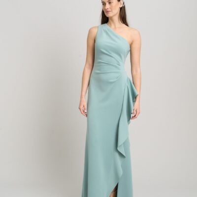 Gina Bacconi Green Darby One Shoulder Frill Dress