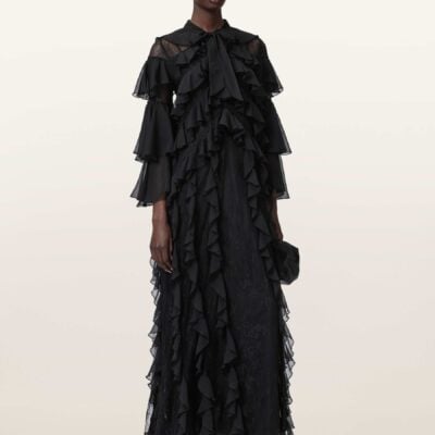 AllSaints Black Ambi Lace Maxi Dress