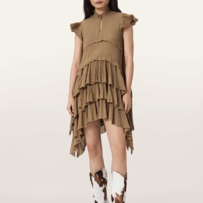 AllSaints Brown Cavarly Short Sleeve Mini Dress