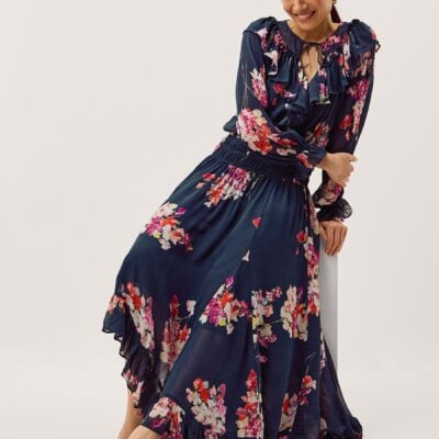 Monsoon Blue Amber Floral Ruffle Maxi Dress