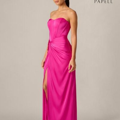 Adrianna Papell Pink Stretch Satin Long Dress