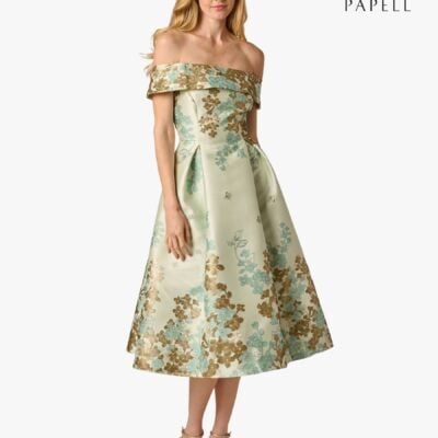 Adrianna Papell Green Off-Shoulder Dress