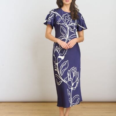 Gina Bacconi Blue Meg Short Sleeve Print Midi Dress