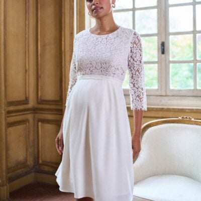 Seraphine White Ivory Premium Lace Bodice Maternity & Nursing Occasion Bridal Dress
