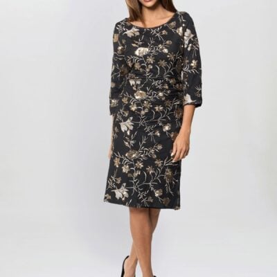 Gina Bacconi Black Sue Sequin Embroidered Dress