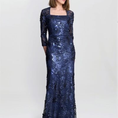Gina Bacconi Blue Kirsty Sequin Lace Maxi Dress