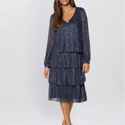 Gina Bacconi Blue Rosemary Tiered Midi Dress
