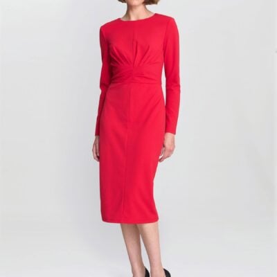 Gina Bacconi Red Belle Long Sleeve Midi Dress