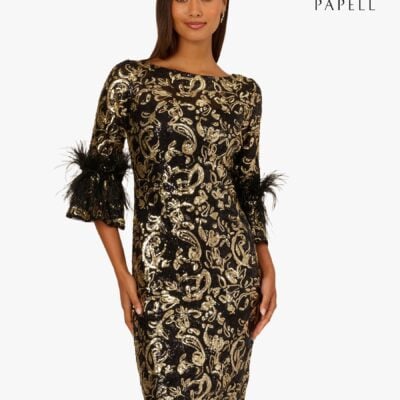 Adrianna Papell Black Sequin Emb Midi Dress