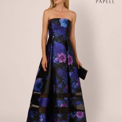 Adrianna Papell Black Strapless Organza Gown