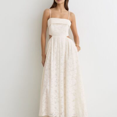 Reiss Cream Sian Cotton-Blend Lace Cut-Out Maxi Dress