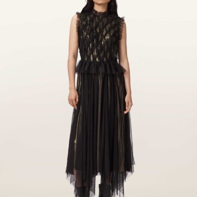 AllSaints Metallic Lola Tulle Dress