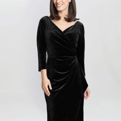 Gina Bacconi Black Zoe Velvet Wrap Dress