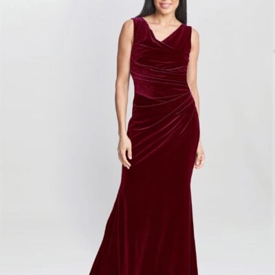 Gina Bacconi Red Selena Velvet Maxi Dress