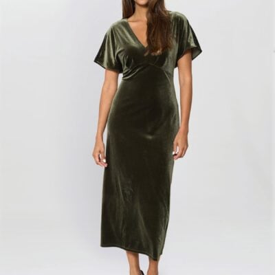 Gina Bacconi Green Bev Velvet Midi Dress