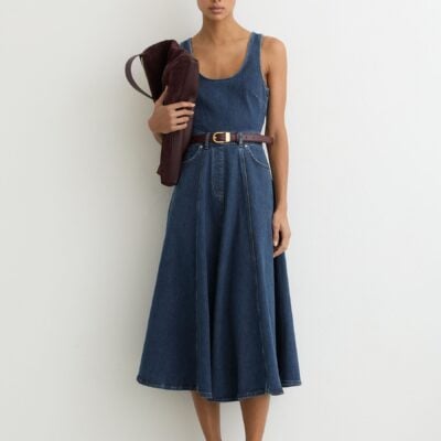 Reiss Indigo Blue Rosie Denim Sleeveless Waisted Midi Dress
