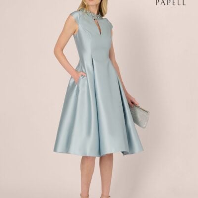 Adrianna Papell Blue Key Hole Mikado Dress