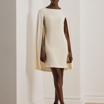 Lauren Ralph Lauren Mascarpone Cream Petra Cape Georgette Cocktail Dress