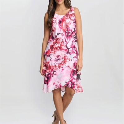 Gina Bacconi Pink Mila Floral Print Tier Dress
