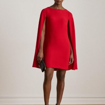 Lauren Ralph Lauren Red Lauren Ralph Mini Lauren Red Petra Cape Georgette Cocktail Dress