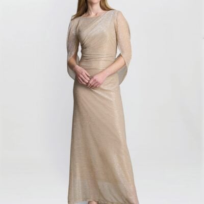 Gina Bacconi Gold Joanna Metallic Knit Maxi Dress