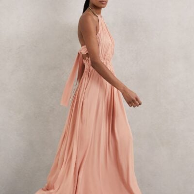 Reiss Pink Vinnie Ring-Detail Halterneck Maxi Dress