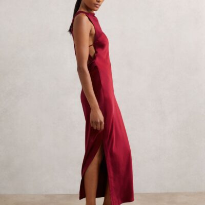 Reiss Red Alula Satin Draped Open-Back Dress
