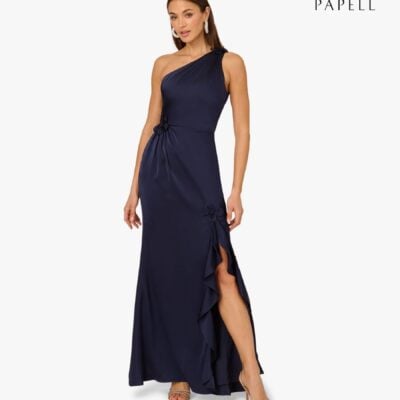 Adrianna Papell Blue Adrianna by Stretch Satin Long Dress