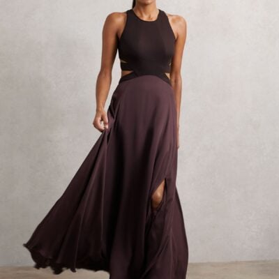Reiss Burgundy Paloma Cut-Out Racerback Maxi Dress