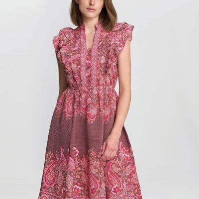Gina Bacconi Pink Liat Boho Paisley Dress
