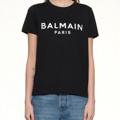 Balmain 3 Button Logo Print T-shirt in Black/white Black / Xxs
