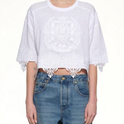 Balmain Emblem Baseball T-shirt in White / S