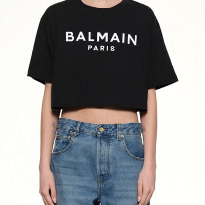Balmain Cropped Print Logo Eco T-Shirt
