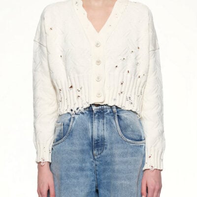Marni Jacquard Dishevelled Cardigan in Lily White / 36