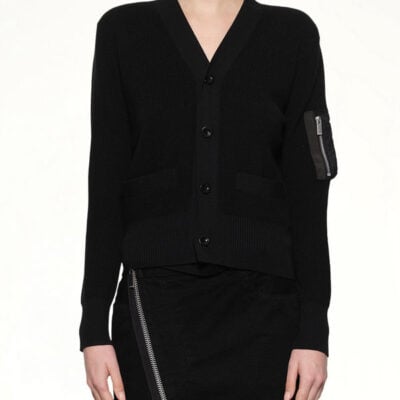 Sacai Nylon Twill X Cotton Knit Cardigan in Black / 1