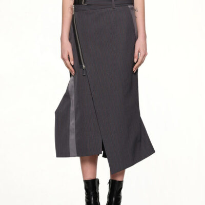 Sacai Stripe Doeskin Skirt in Gray / 1