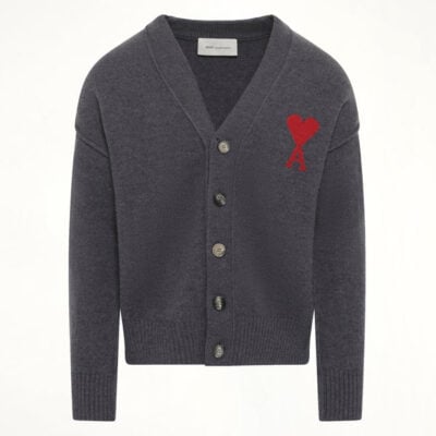 Ami Paris Red Ami De Coeur Cardigan