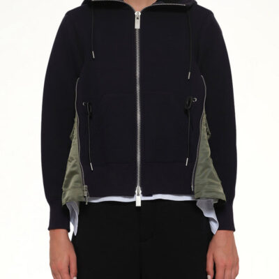 Sacai Sponge Sweat X Nylon Twill Hoodie in Navy/khaki Navy / 1