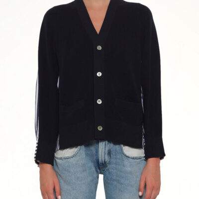 Sacai Cotton Knit X Poplin Cardigan in Navy / 1