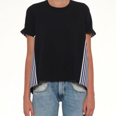 Sacai Cotton Poplin X Jersey T-shirt in Navy/stripe Navy / 1