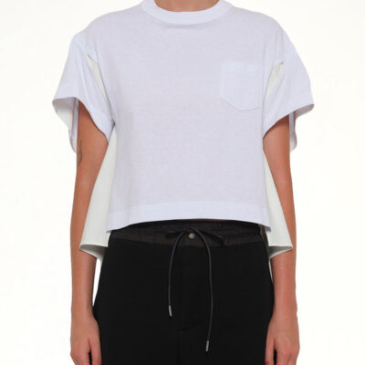 Sacai Light Weight Denim X Poplin Jersey T-shirt in White / 1