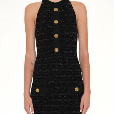 Balmain Halterneck Knit Tweed Dress