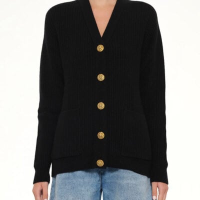 Balmain Buttoned Cashmere Cardigan in Black / 34