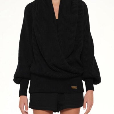 Balmain Batwing Hooded Rib Knit Pullover