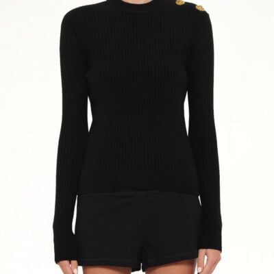Balmain Ls High Collar Knit Pullover in Black / 34