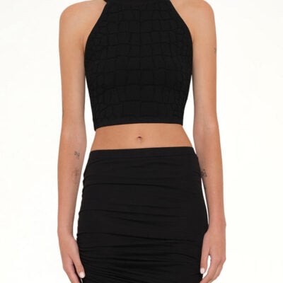 Balmain Halterneck Croco Top in Black / 34