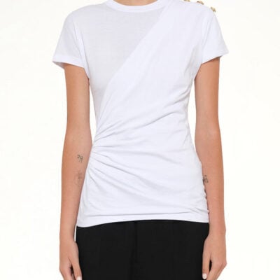 Balmain 3 Buttons Knotted T-shirt in White/black White / L
