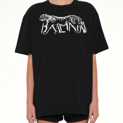 Balmain Leopard Print T-shirt in Black/white Black / Xs